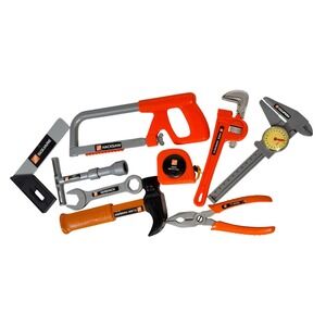 Vtg Toys "R" Us Home Depot Toy Tool Set Kids Orange Grey 9 Piece Construction